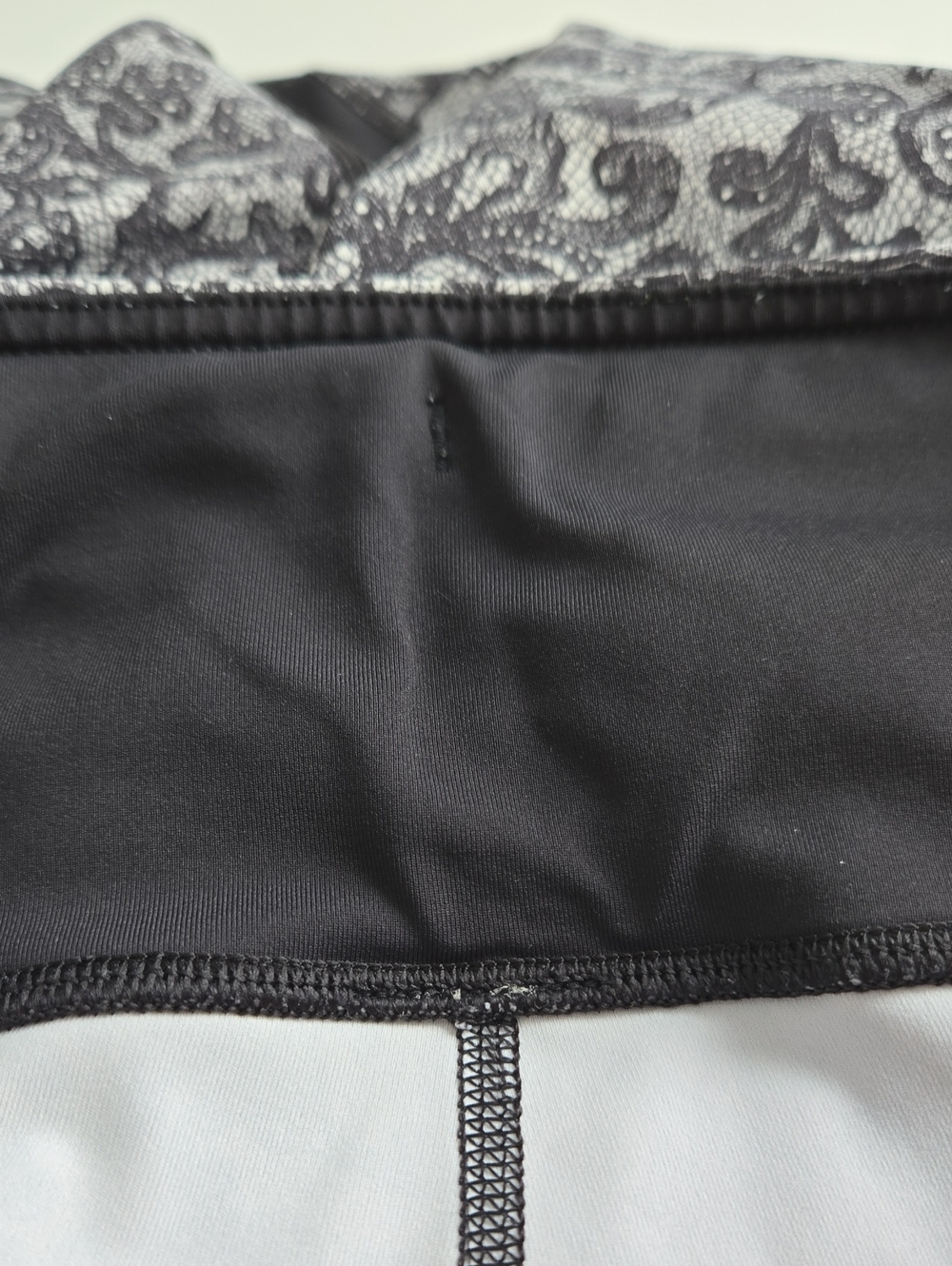 Lululemon Black/Grey Lace Pattern Crops | Mesh Inset | Back Leg Logo - Picture 11 of 11